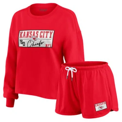 Wear By Erin Andrews Red Kansas City Chiefs Heavy Rugby Jersey Long Sleeve T-shirt & Shorts Lounge S