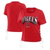 WEAR BY ERIN ANDREWS WEAR BY ERIN ANDREWS RED LOS ANGELES ANGELS SIDE LACE-UP CROPPED T-SHIRT