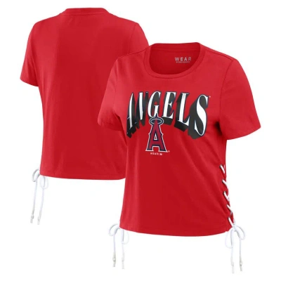 Wear By Erin Andrews Red Los Angeles Angels Side Lace-up Cropped T-shirt