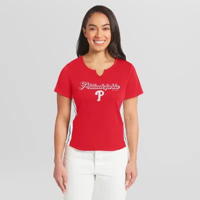 Wear By Erin Andrews Red Philadelphia Phillies Notch Neck Cropped T-shirt