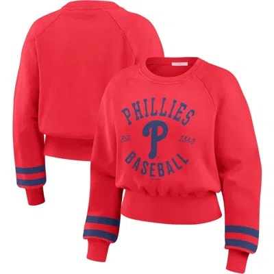 Wear By Erin Andrews Red Philadelphia Phillies Vintage Washed Cropped Pullover Sweatshirt
