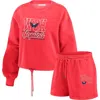 Wear By Erin Andrews Women's Red Washington Capitals Washed Fleece Sweatshirt Shorts Lounge Set In Red