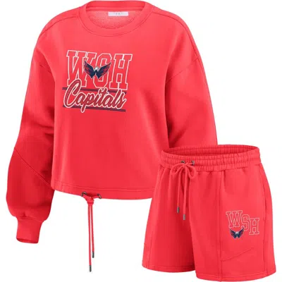 Wear By Erin Andrews Women's Red Washington Capitals Washed Fleece Sweatshirt Shorts Lounge Set