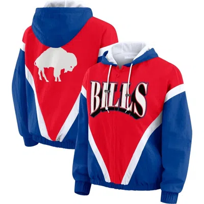 Wear By Erin Andrews Red/royal Buffalo Bills Retro Crinkle Full-zip Hoodie Windbreaker In Multi