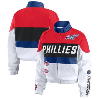 Wear By Erin Andrews Red/white Philadelphia Phillies Racing Full-zip Jacket