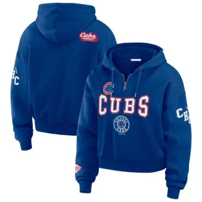 Wear By Erin Andrews Royal Chicago Cubs  Patch Quarter-zip Hoodie In Blue