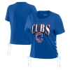 WEAR BY ERIN ANDREWS WEAR BY ERIN ANDREWS ROYAL CHICAGO CUBS SIDE LACE-UP CROPPED T-SHIRT