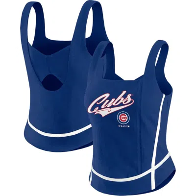 Wear By Erin Andrews Royal Chicago Cubs Square Neck Tank Top In Blue