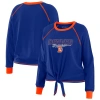 Wear By Erin Andrews Royal Denver Broncos Tie-front Long Sleeve T-shirt In Blue