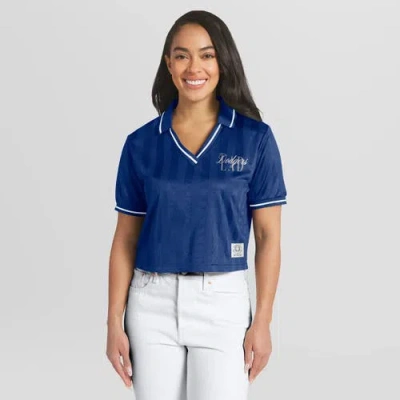 Wear By Erin Andrews Royal Los Angeles Dodgers Cropped V-neck Polo In Blue