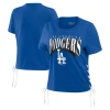 WEAR BY ERIN ANDREWS WEAR BY ERIN ANDREWS ROYAL LOS ANGELES DODGERS SIDE LACE-UP CROPPED T-SHIRT