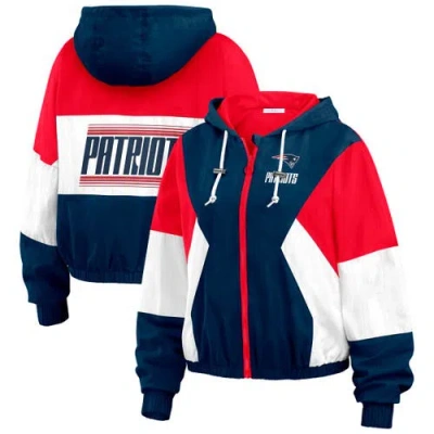 Wear By Erin Andrews Royal New England Patriots Color Block Full-zip Windbreaker Jacket In Multi