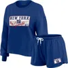 Wear By Erin Andrews Women's 2-piece Royal Buffalo Bills Heavy Rugby Jersey Long Sleeve T-shirt And Shorts Lounge Set In Blue