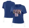 Wear By Erin Andrews Royal New York Giants Lace Up Side Modest Cropped T-shirt In Royal