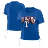 WEAR BY ERIN ANDREWS WEAR BY ERIN ANDREWS ROYAL TEXAS RANGERS SIDE LACE-UP CROPPED T-SHIRT