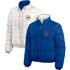 Wear By Erin Andrews Women's Royal/white Buffalo Bills Reversible Cropped Full-zip Puffer Jacket In Royal