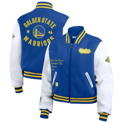 Wear By Erin Andrews Royal/white Golden State Warriors Cropped Varsity Full-zip Jacket In Blue