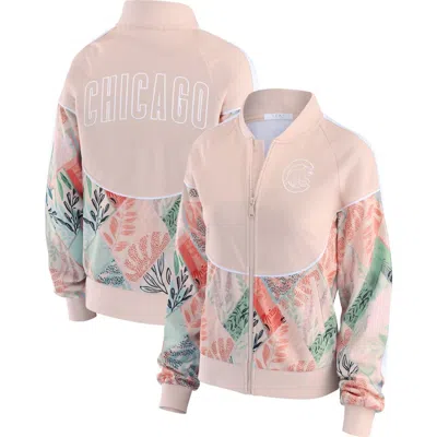 Wear By Erin Andrews Sand Chicago Cubs Raglan Full-zip Track Jacket In Pink