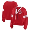 Wear By Erin Andrews Women's Red Detroit Red Wings Cropped Lace-up Sweater In Scarlet