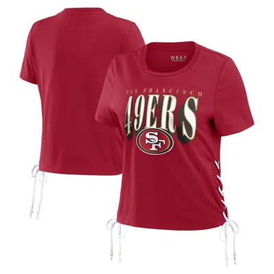 Wear By Erin Andrews Scarlet San Francisco 49ers Lace Up Side Modest Cropped T-shirt In Red