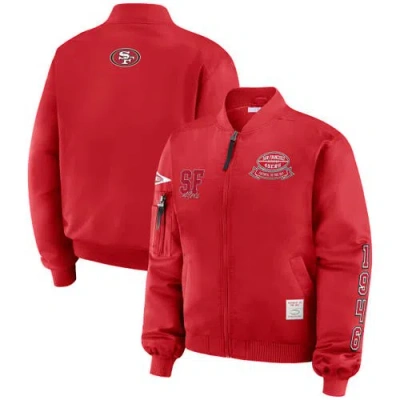 Wear By Erin Andrews Scarlet San Francisco 49ers Patch Full-zip Bomber Jacket In Red