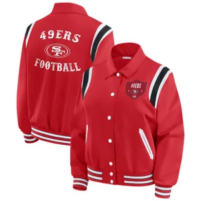 Wear By Erin Andrews Scarlet San Francisco 49ers Varsity Lightweight Full-snap Jacket In Red
