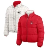 Wear By Erin Andrews Women's Scarlet/white San Francisco 49ers Reversible Cropped Full-zip Puffer Jacket In Scarlet