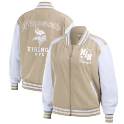 Wear By Erin Andrews Tan Minnesota Vikings Tonal Full-zip Bomber Jacket In Neutral