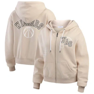 Wear By Erin Andrews Tan Washington Wizards Tonal Felt Patch Full-zip Hoodie In Brown