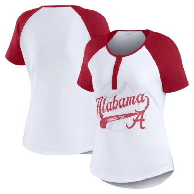 Wear By Erin Andrews White Alabama Crimson Tide Baseball Logo Raglan Henley T-shirt