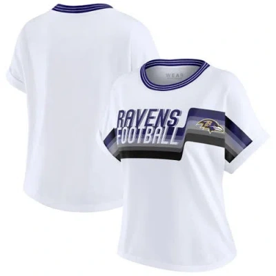 Wear By Erin Andrews White Baltimore Ravens Cropped Center Stripe Dolman T-shirt