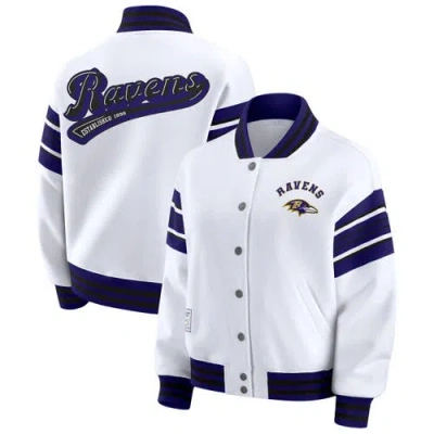 Wear By Erin Andrews White Baltimore Ravens Plus Size Full-snap Fleece Sweatshirt Jacket
