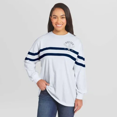 Wear By Erin Andrews White Boston Red Sox Oversized Long Sleeve Striped T-shirt In Neutral