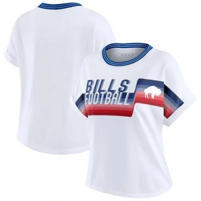 Wear By Erin Andrews White Buffalo Bills Cropped Center Stripe Dolman T-shirt