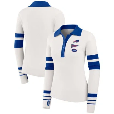 Wear By Erin Andrews White Buffalo Bills Ribbed Henley Polo Sweater