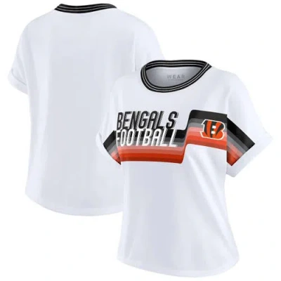 Wear By Erin Andrews White Cincinnati Bengals Cropped Center Stripe Dolman T-shirt