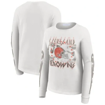 Wear By Erin Andrews White Cleveland Browns Graphic Waffle Long-sleeve T-shirt