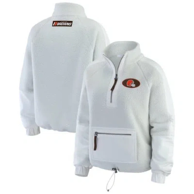 Wear By Erin Andrews White Cleveland Browns Polar Fleece Half-zip Jacket