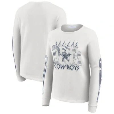 Wear By Erin Andrews White Dallas Cowboys Graphic Waffle Long-sleeve T-shirt