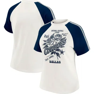 Wear By Erin Andrews White Dallas Cowboys Sleeve Stripe Distressed Raglan T-shirt