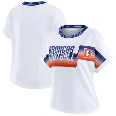 Wear By Erin Andrews White Denver Broncos Cropped Center Stripe Dolman T-shirt