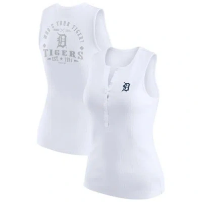 Wear By Erin Andrews White Detroit Tigers Rib-knit Henley Tank Top