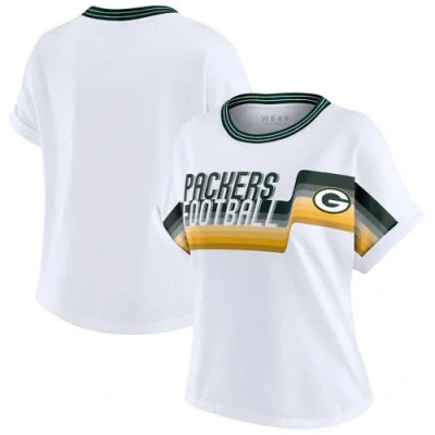 WEAR BY ERIN ANDREWS WEAR BY ERIN ANDREWS WHITE GREEN BAY PACKERS CROPPED CENTER STRIPE DOLMAN T-SHIRT