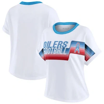 Wear By Erin Andrews White Houston Oilers Cropped Center Stripe Dolman T-shirt