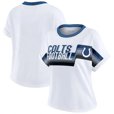 Wear By Erin Andrews White Indianapolis Colts Cropped Center Stripe Dolman T-shirt In Multi