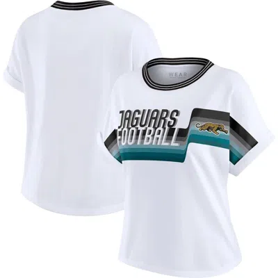 Wear By Erin Andrews White Jacksonville Jaguars Cropped Center Stripe Dolman T-shirt