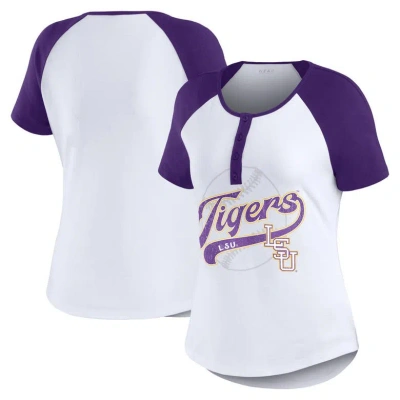 Wear By Erin Andrews White Lsu Tigers Baseball Logo Raglan Henley T-shirt