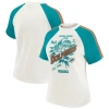 Wear By Erin Andrews White Miami Dolphins Sleeve Stripe Distressed Raglan T-shirt In White