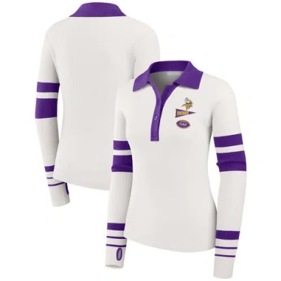 Wear By Erin Andrews White Minnesota Vikings Ribbed Henley Polo Sweater