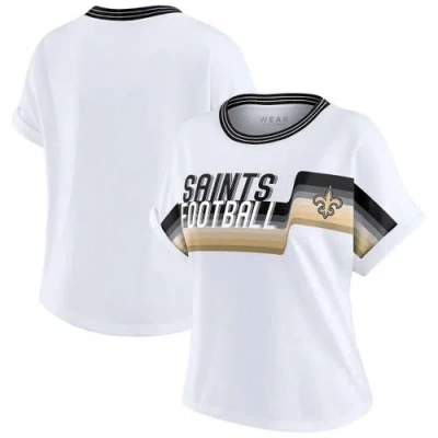 Wear By Erin Andrews White New Orleans Saints Cropped Center Stripe Dolman T-shirt